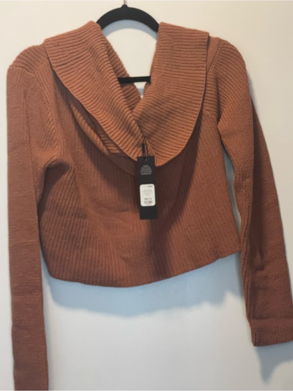 Fashion Nova Ribbed Shawl-Collar Cropped Sweater - Rust